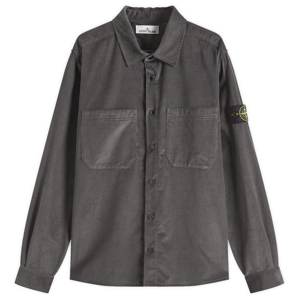 Stone Island Men's Cotton Micro-Corduroy Overshirt Charcoal
